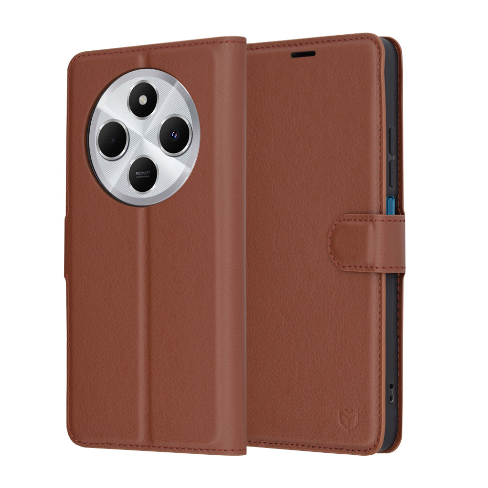 Coque pour Xiaomi Poco C75 / Redmi 14C, Techsuit, Leather Folio, Marron