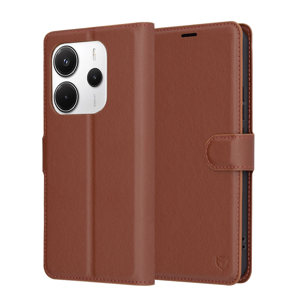 Coque pour Xiaomi Redmi Note 14 4G (Régional), Techsuit, Folio en cuir, Marron