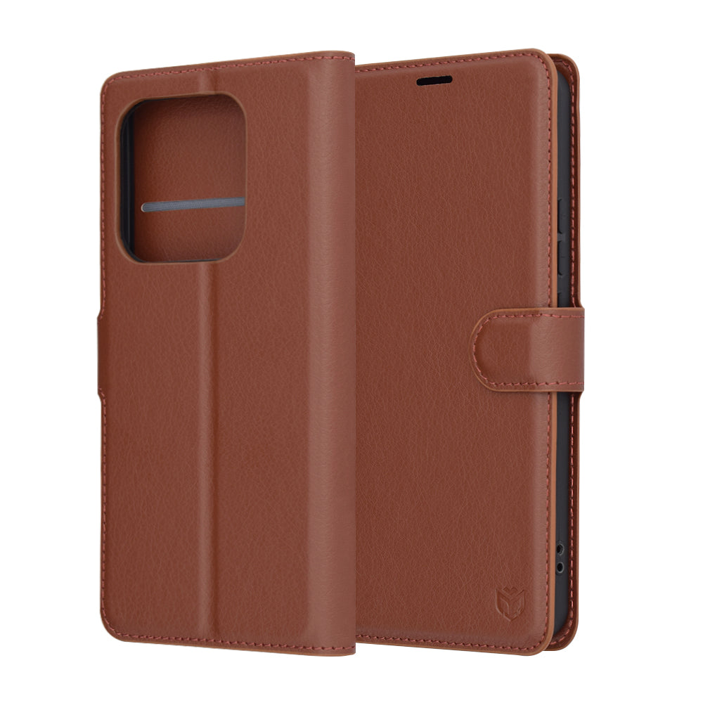 Coque pour Xiaomi Redmi Note 14 4G (Régional), Techsuit, Folio en cuir, Marron