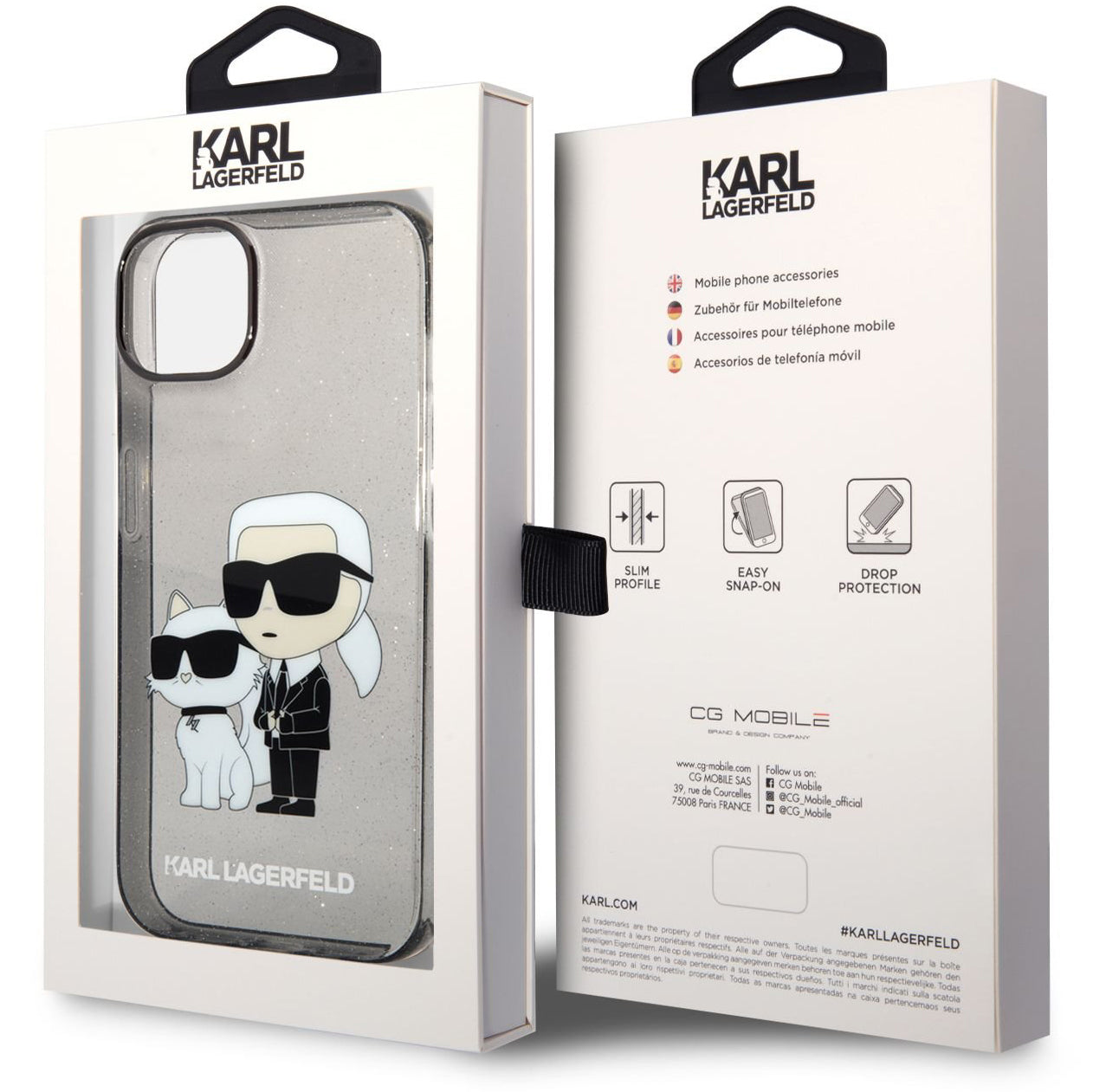 Coque pour Apple iPhone 14 Plus, Karl Lagerfeld, IML Glitter Karl and Choupette NFT, Noire