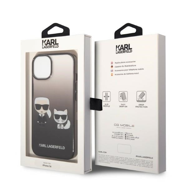 Étui pour Apple iPhone 14 Plus, Karl Lagerfeld, Gradient Karl & Choupette, Noir