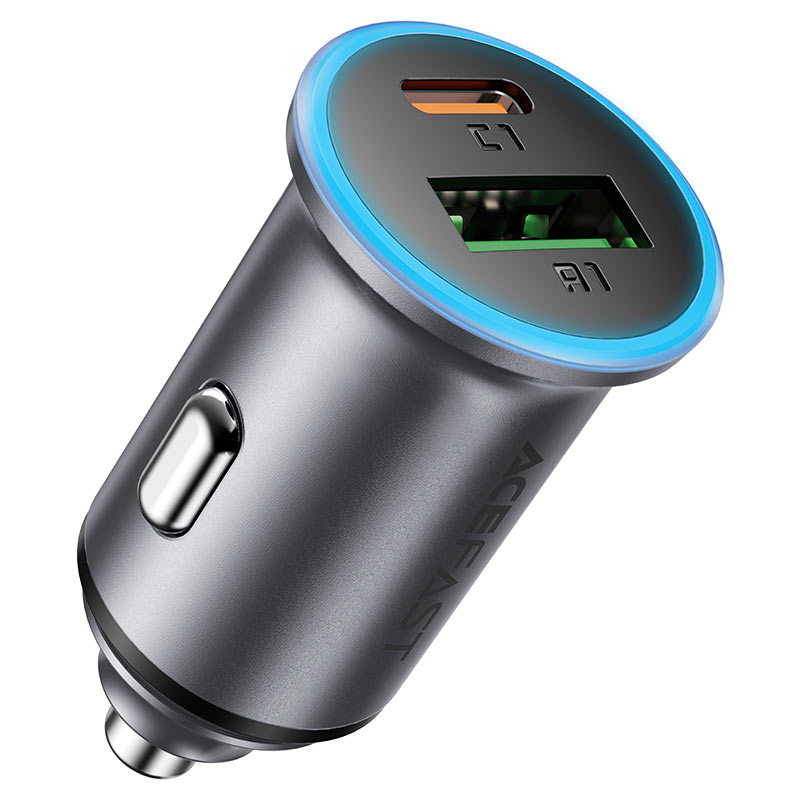 Chargeur de voiture Acefast B15, 65W, 3.25A, 1 X USB-A - 1 x USB-C, Gris