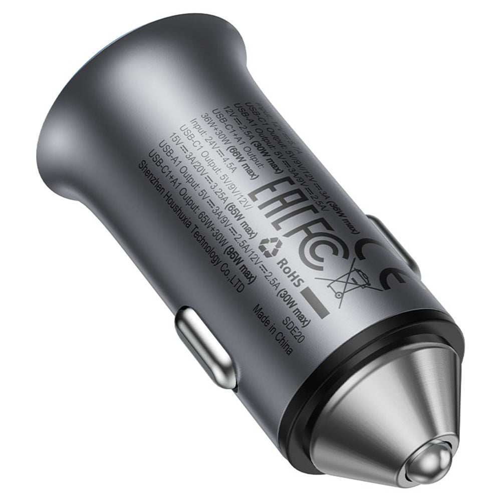 Chargeur de voiture Acefast B16, 95W, 3.25A, 1 x USB-A - 1 x USB-C, Gris