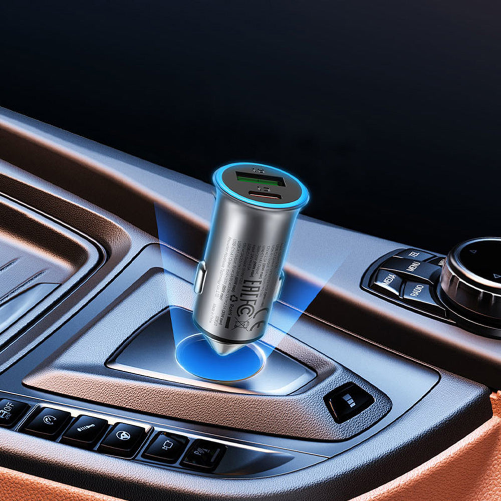 Chargeur de voiture Acefast B16, 95W, 3.25A, 1 x USB-A - 1 x USB-C, Gris