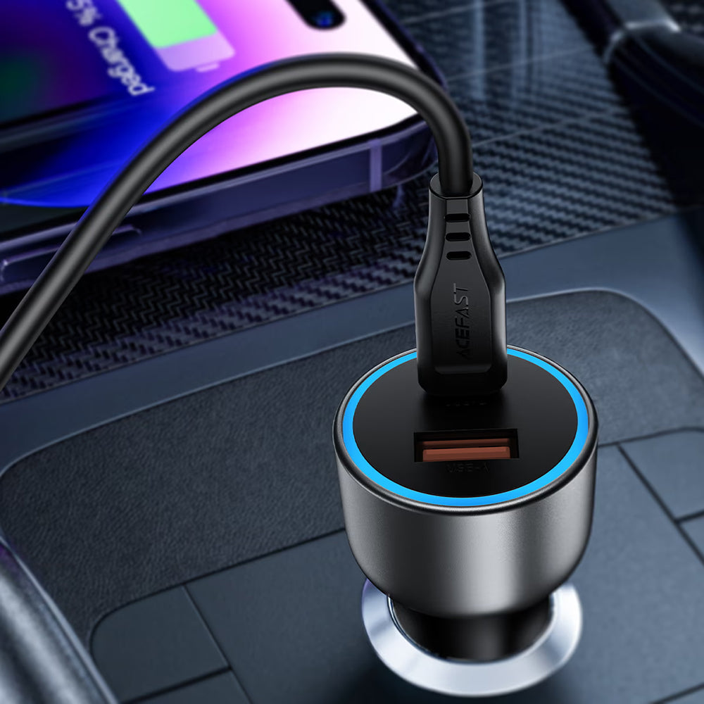 Chargeur Auto Acefast B21, 75W, 3A, 1 x USB-A - 1 x USB-C, Gris