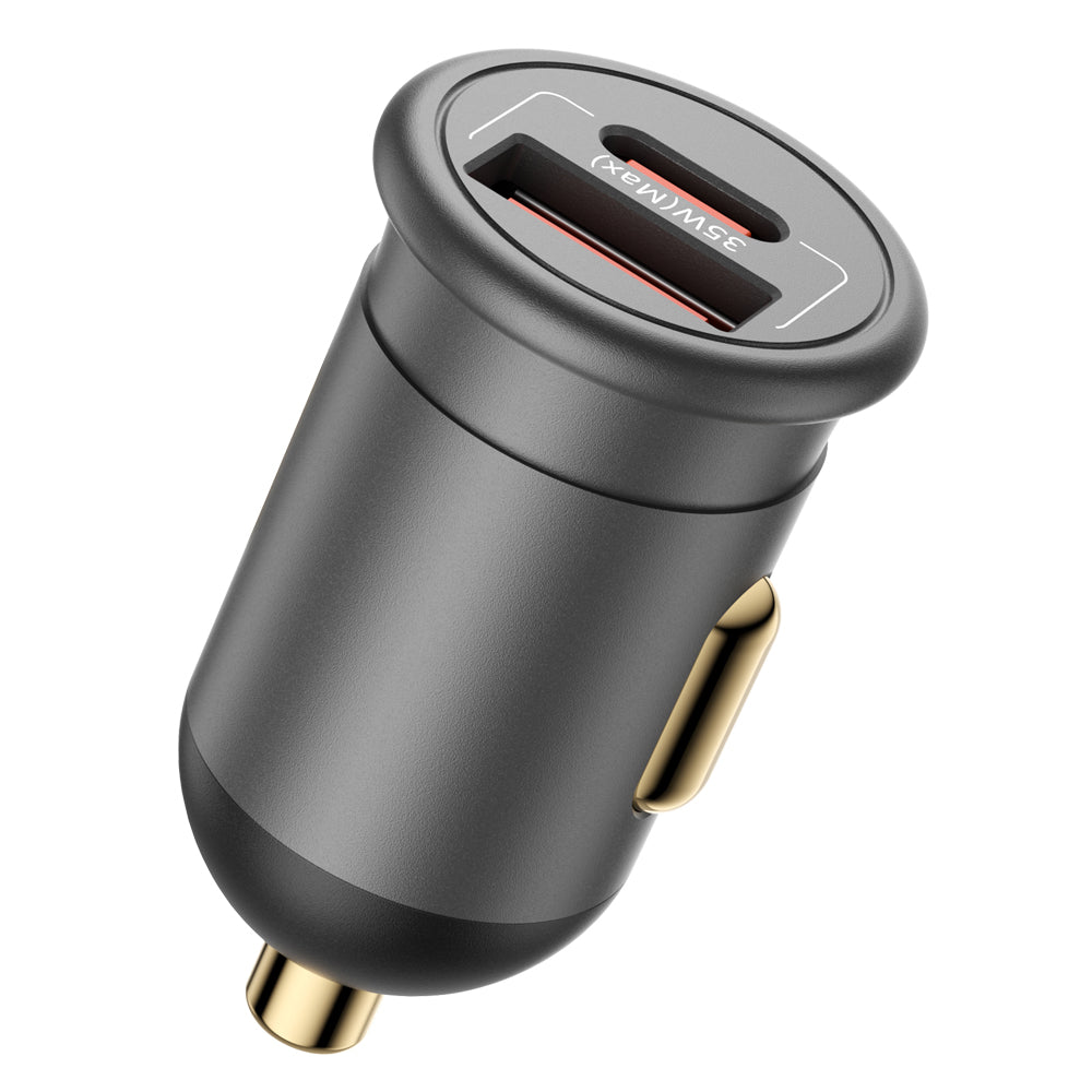 Blueo Car Charger, 35W, 3A, 1 x USB-A - 1 x USB-C, Grey