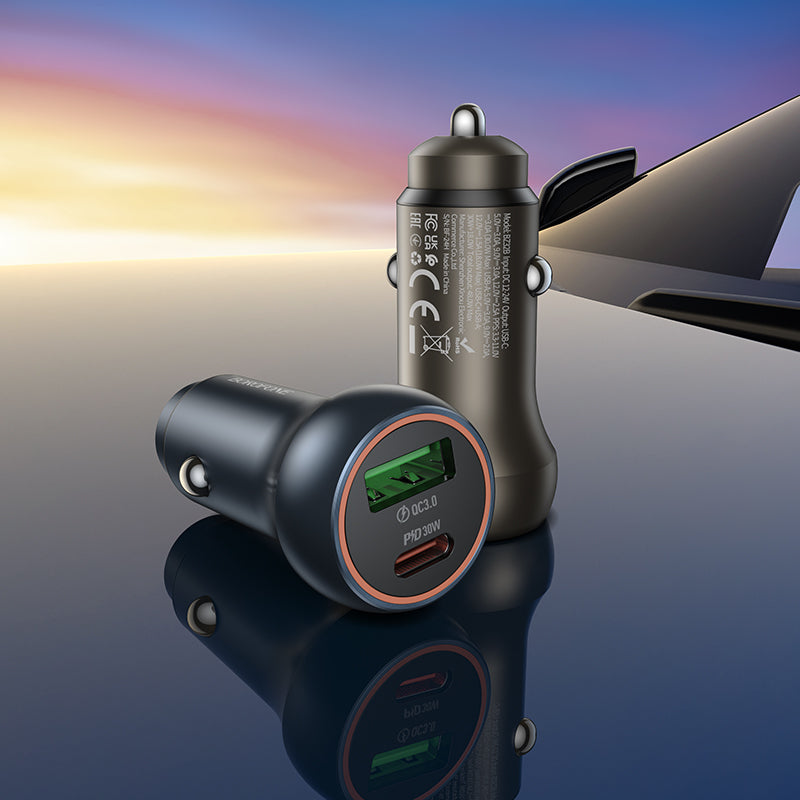 Chargeur de voiture Borofone BZ32B Fresh, 48W, 3A, 1 x USB-A - 1 x USB-C, Gris