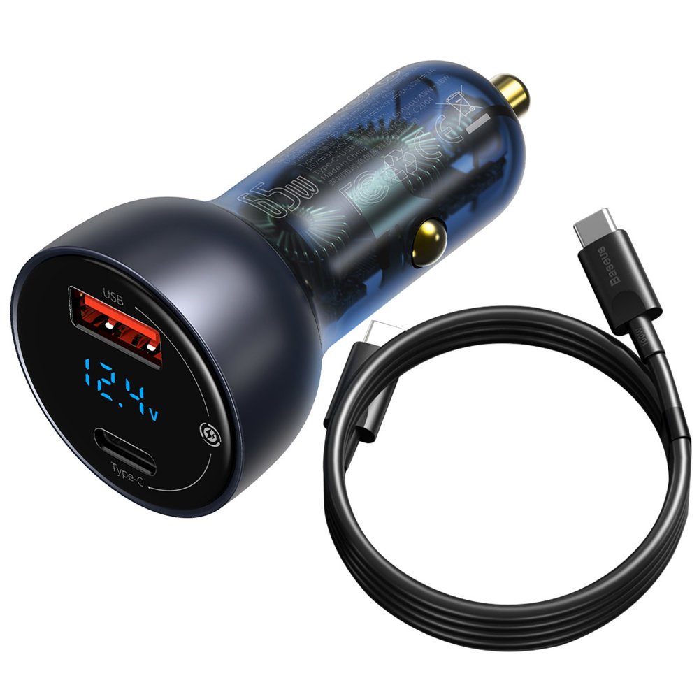 Baseus Digital Display KFZ-Ladegerät 65W | USB-A & USB-C | Schwarz