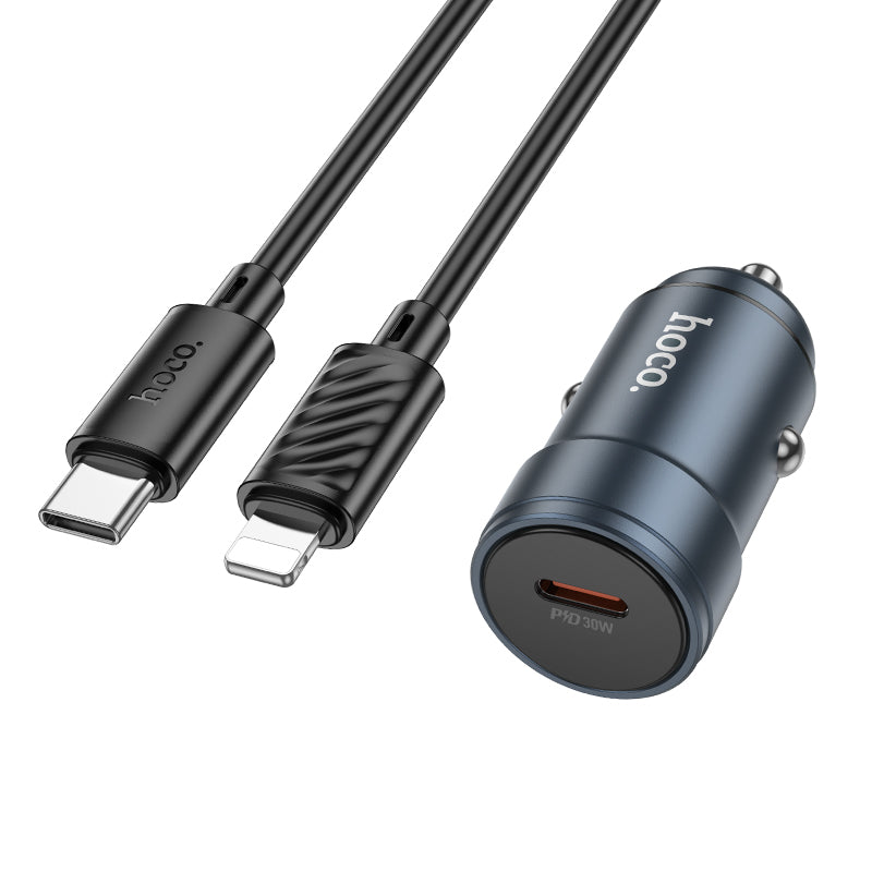 Chargeur de voiture avec câble Lightning HOCO Z57, 30W, 3A, 1 x USB-C, Gris