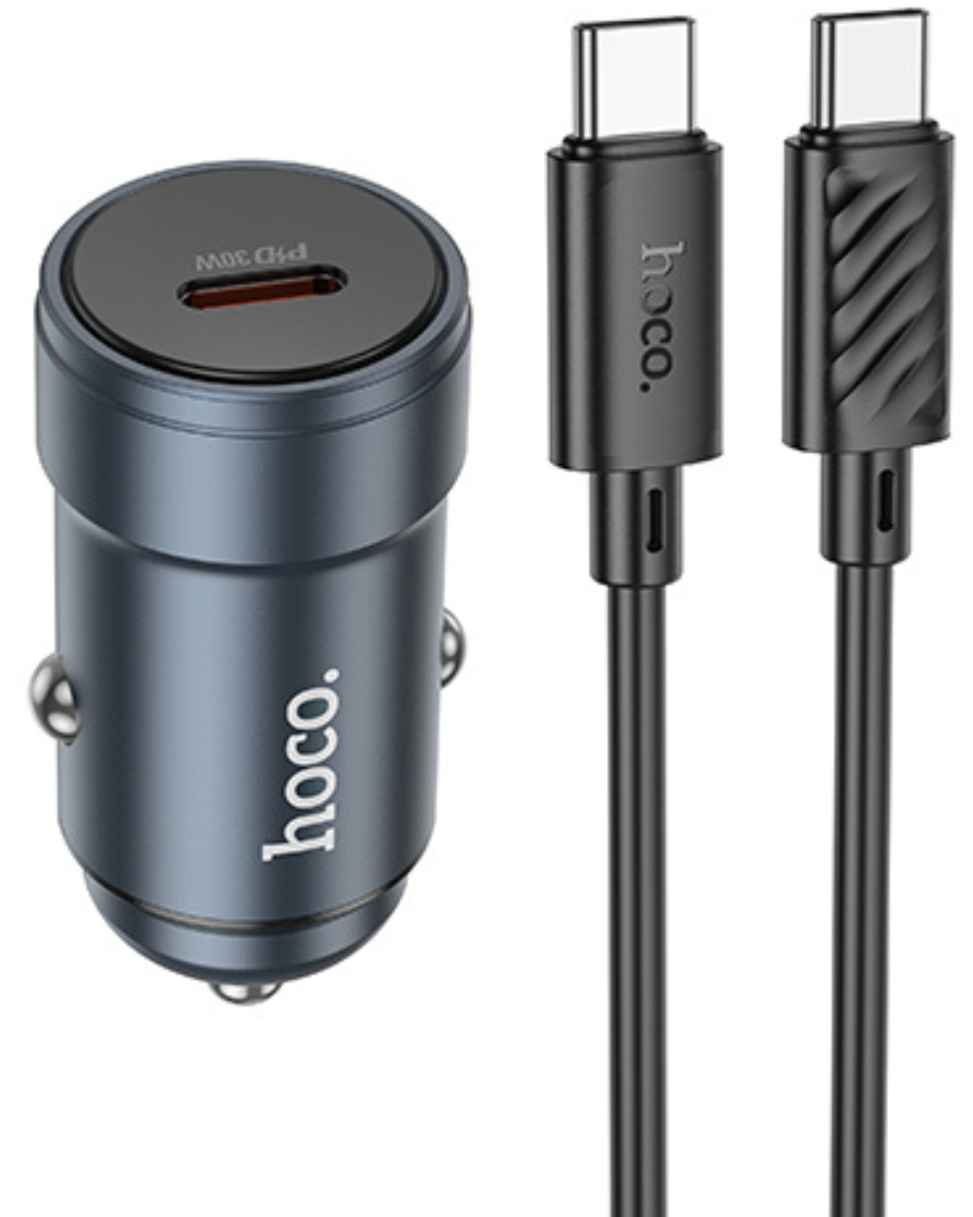 Chargeur Auto Avec Câble USB-C HOCO Z57, 30W, 3A, 1 x USB-C, Gris