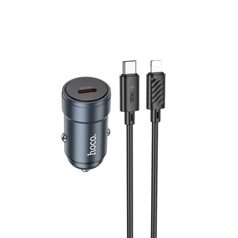 Chargeur de voiture avec câble Lightning HOCO Z57, 30W, 3A, 1 x USB-C, Gris