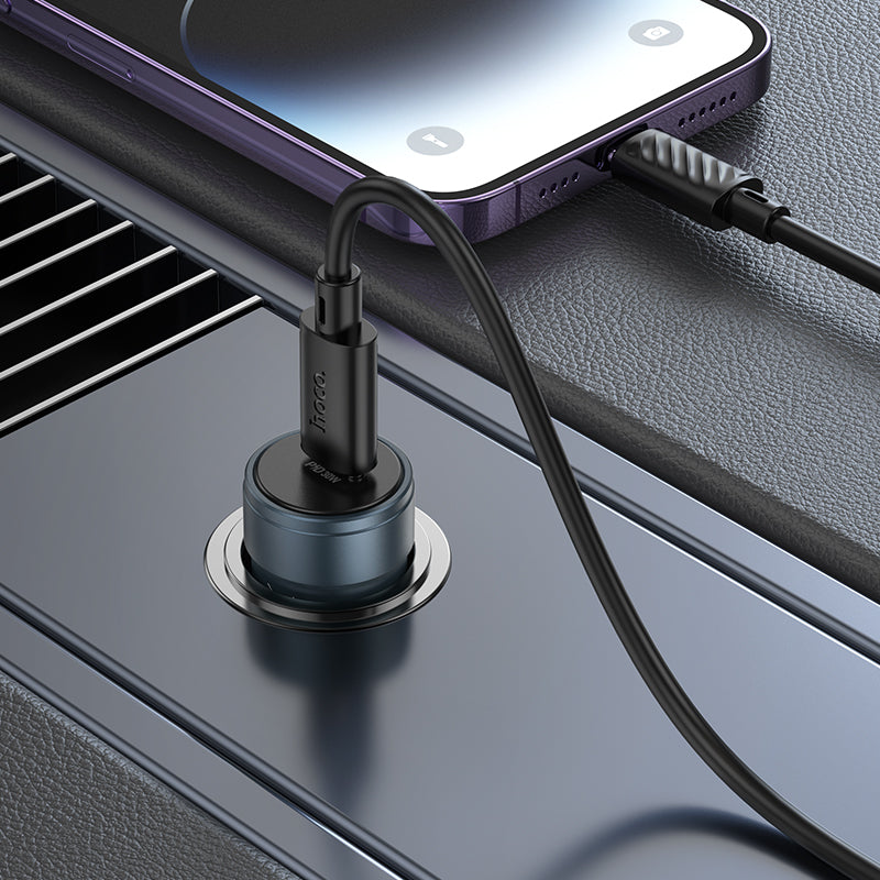 Chargeur de voiture avec câble Lightning HOCO Z57, 30W, 3A, 1 x USB-C, Gris