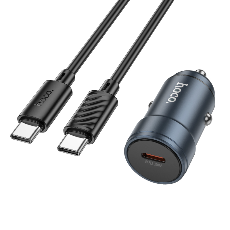 Chargeur Auto Avec Câble USB-C HOCO Z57, 30W, 3A, 1 x USB-C, Gris
