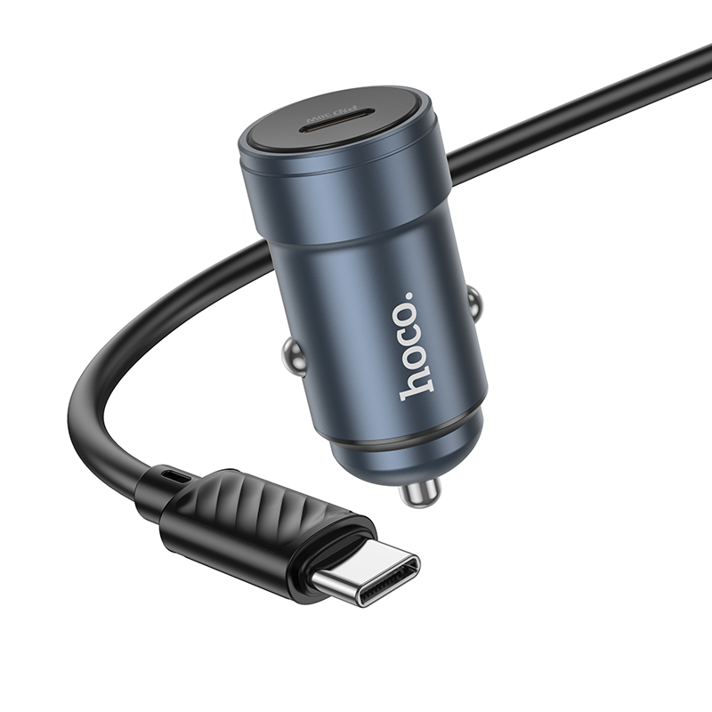 Chargeur Auto Avec Câble USB-C HOCO Z57, 30W, 3A, 1 x USB-C, Gris