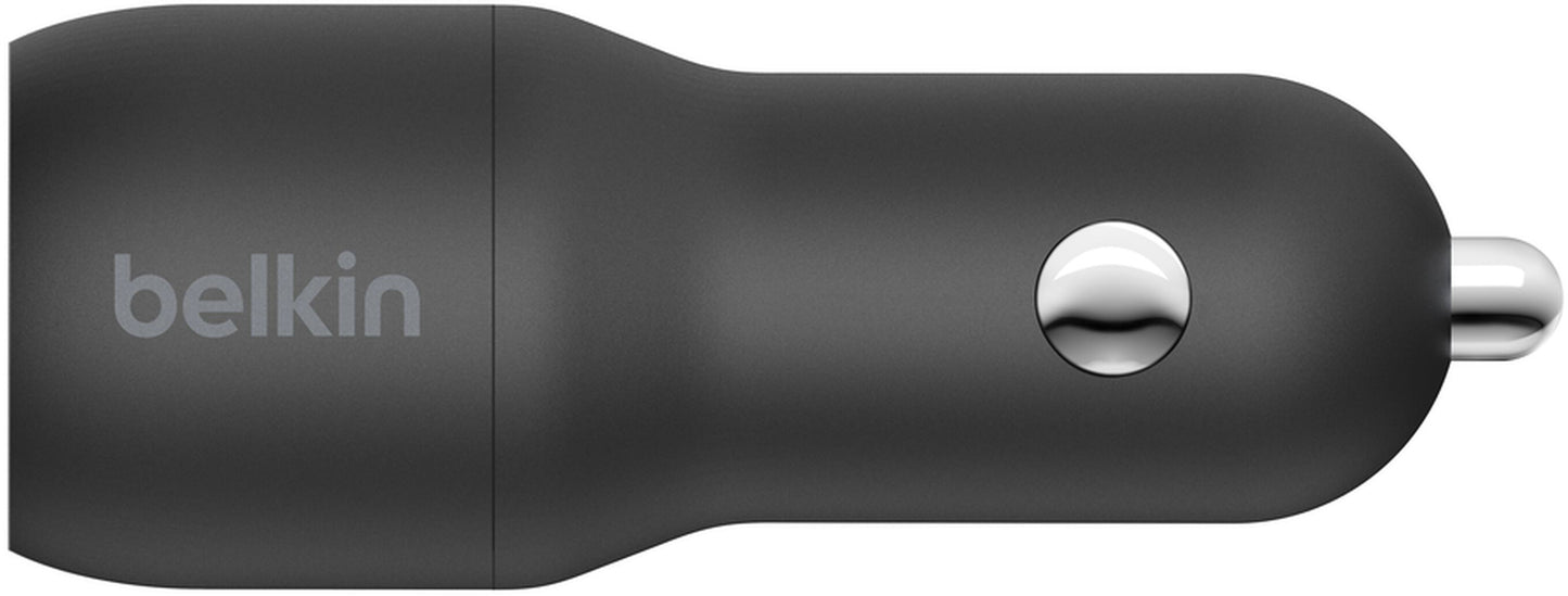 Chargeur Auto Avec Câble USB-C Belkin BoostCharge Dual, 24W, 2.4A, 2 x USB-A, Noir CCE001bt1MBK