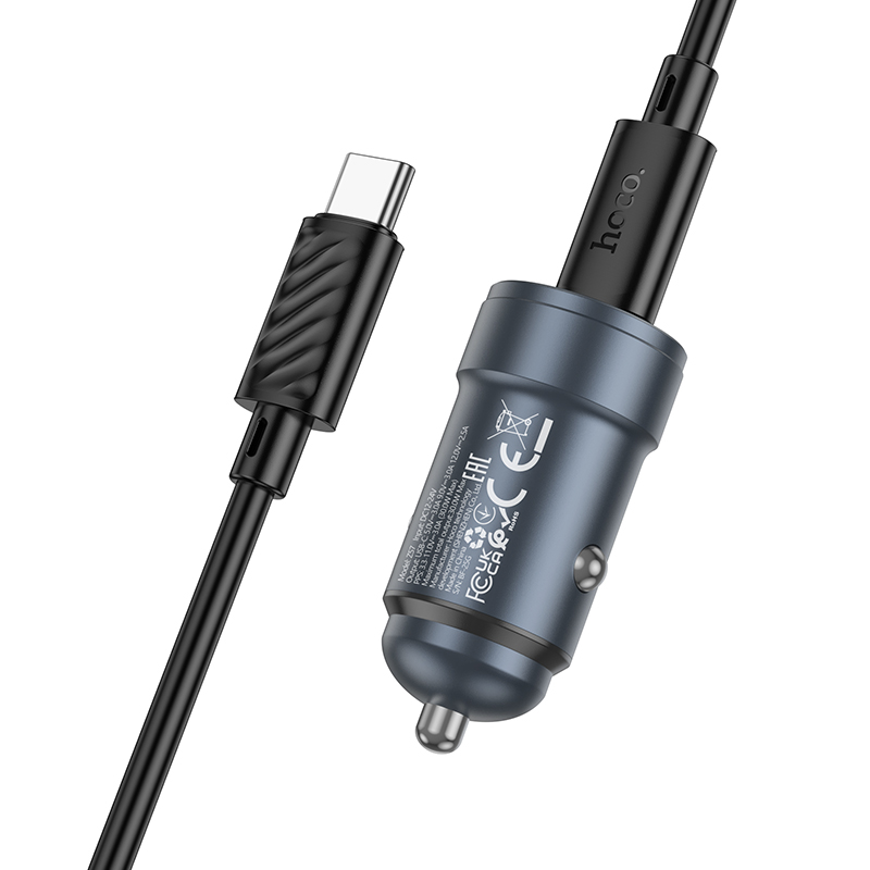 Chargeur Auto Avec Câble USB-C HOCO Z57, 30W, 3A, 1 x USB-C, Gris