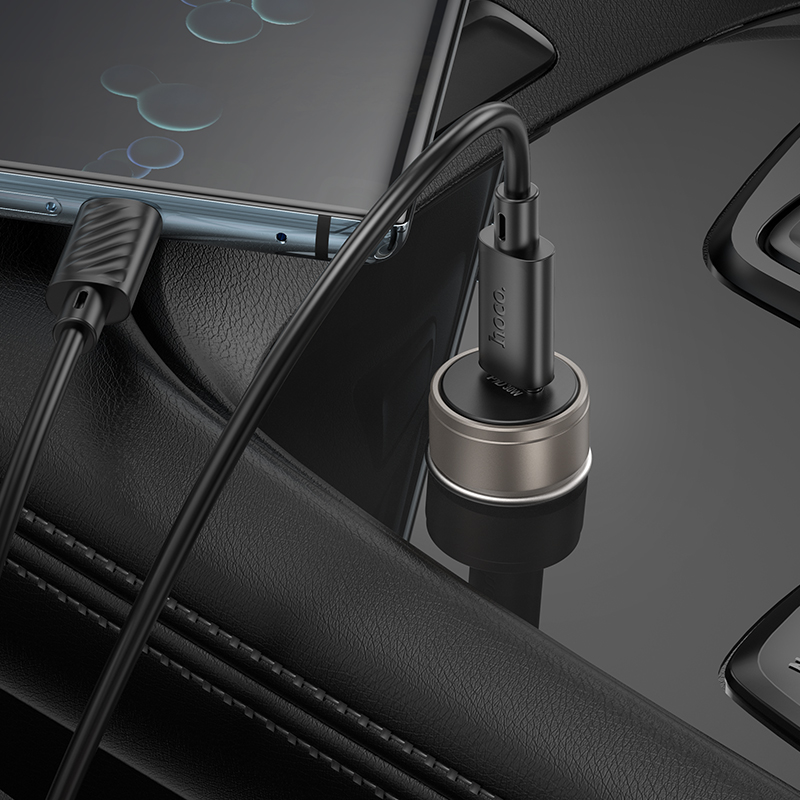 Chargeur Auto Avec Câble USB-C HOCO Z57, 30W, 3A, 1 x USB-C, Gris