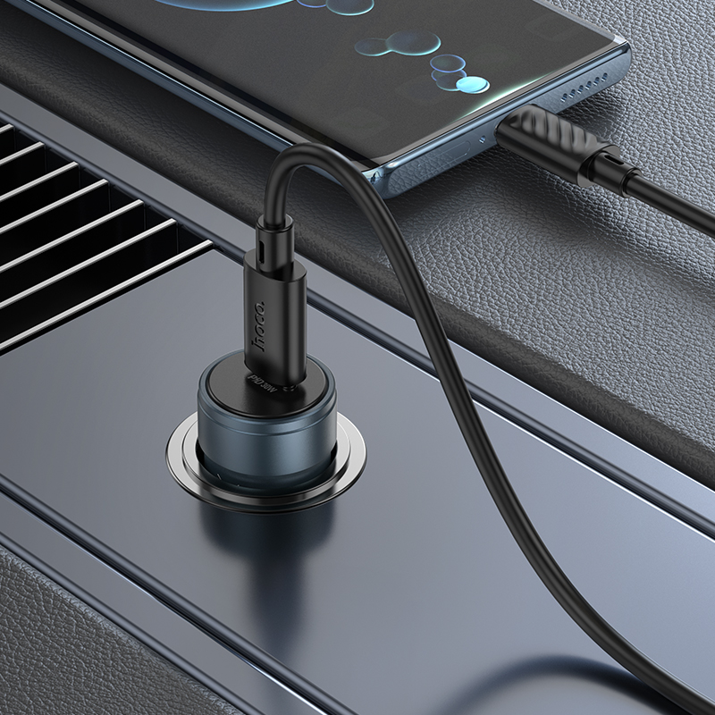 Chargeur Auto Avec Câble USB-C HOCO Z57, 30W, 3A, 1 x USB-C, Gris