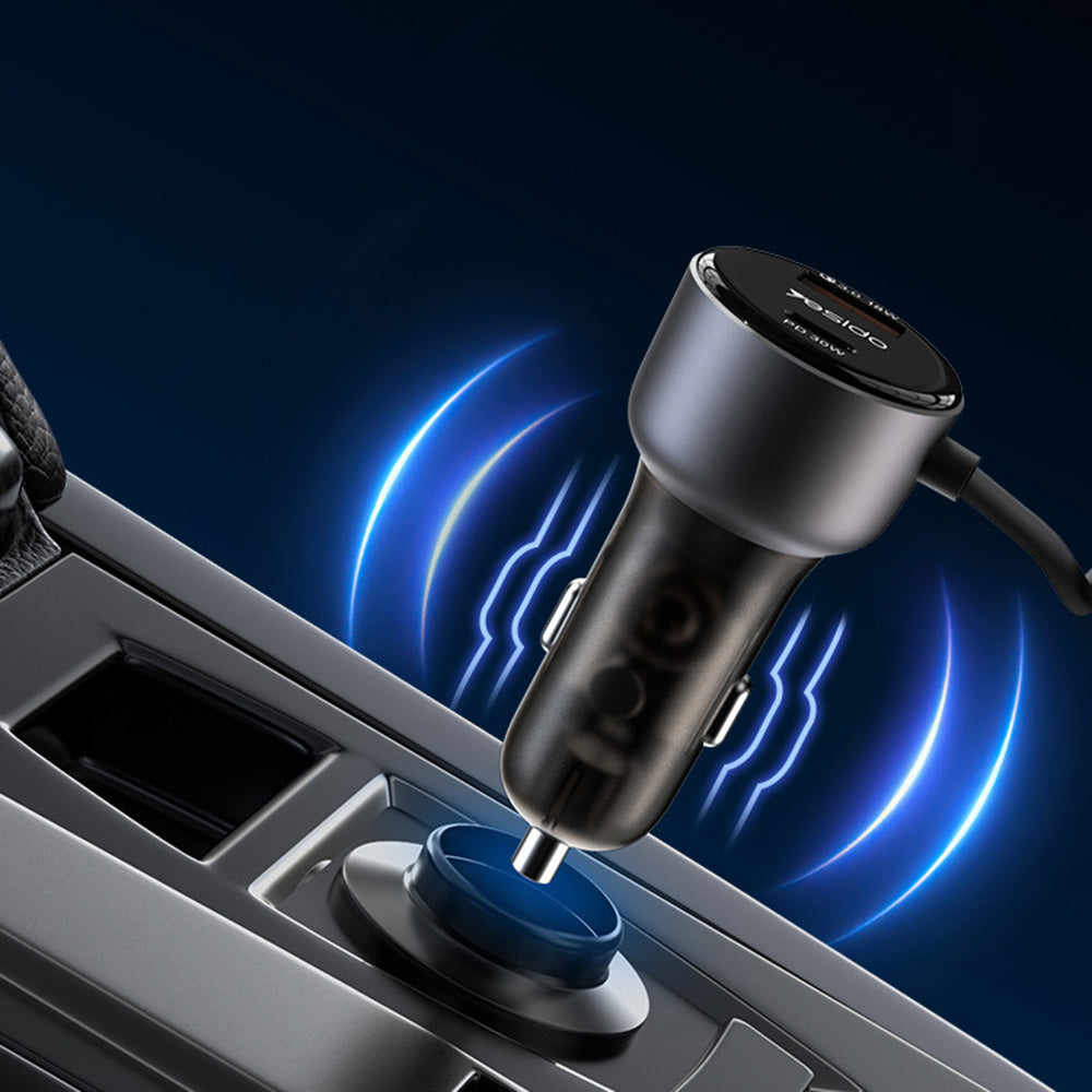 Chargeur de voiture avec câble Lightning Yesido Y57, 50W, 3A, 1 x USB-A - 1 x USB-C, Noir