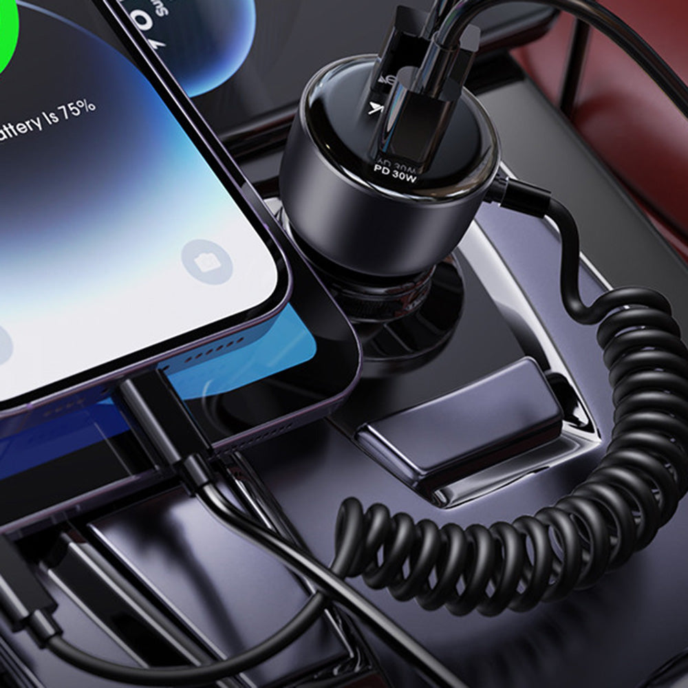 Chargeur de voiture avec câble Lightning Yesido Y57, 50W, 3A, 1 x USB-A - 1 x USB-C, Noir