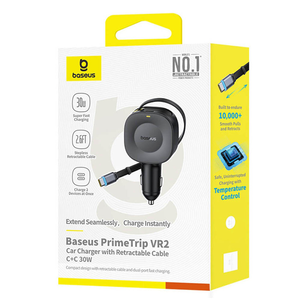 Chargeur de voiture avec câble USB-C Baseus PrimeTrip VR2, 30W, 3A, 1 x USB-C, Noir C0206400