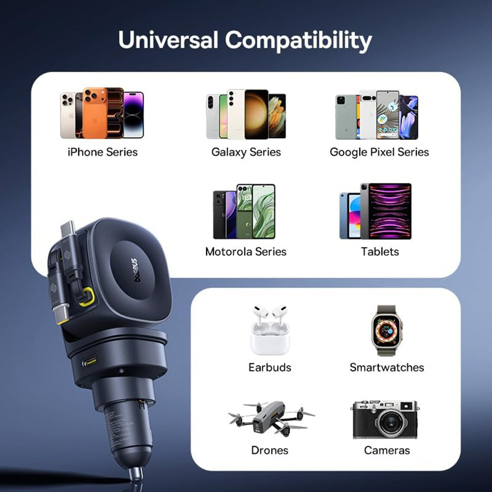 Auto-Ladegerät mit USB-C Kabel Baseus PrimeTrip VR2 Max, 163W, 3A, 1 x USB-A - 1 x USB-C, Schwarz P10162701313-00