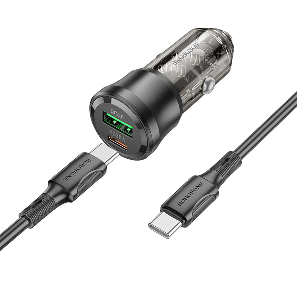 Auto-Ladegerät mit USB-C Kabel Borofone BZ25 Journey, 38W, 3A, 1 x USB-A - 1 x USB-C, Schwarz