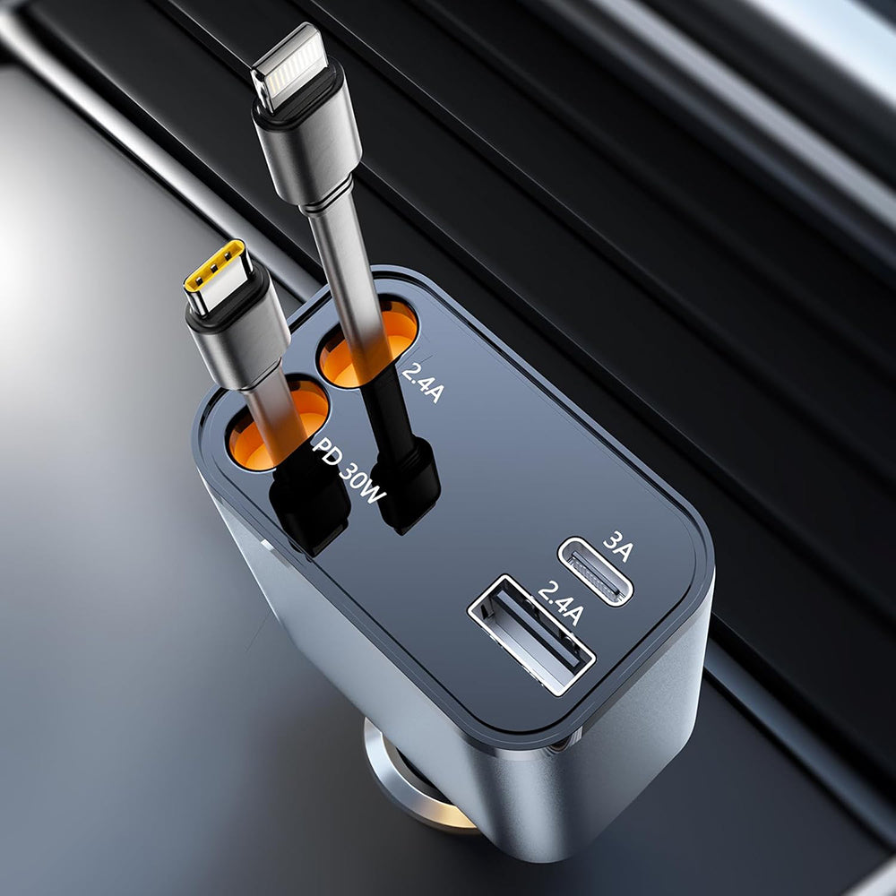 Auto-Ladegerät mit USB-C / Lightning-Kabel Techsuit C1 NanoVoltX, 69W, 3A, 1 x USB-A - 1 x USB-C, Grau