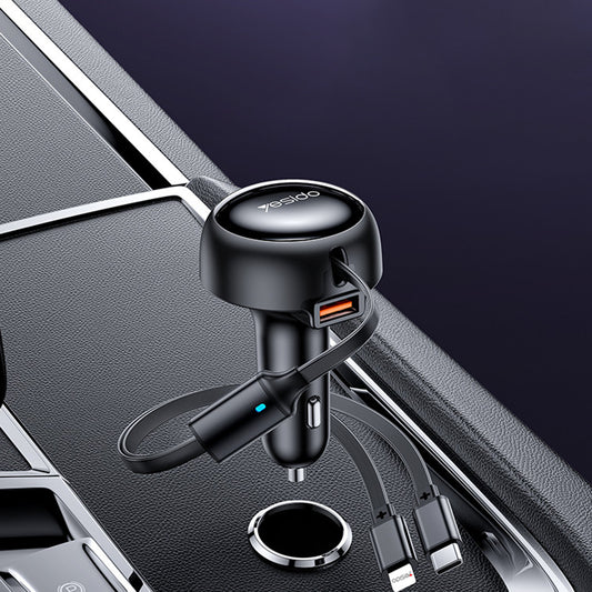 Auto-Ladegerät mit USB-C / Lightning-Kabel Yesido Y61, 53W, 3A, 1 x USB-A, Schwarz