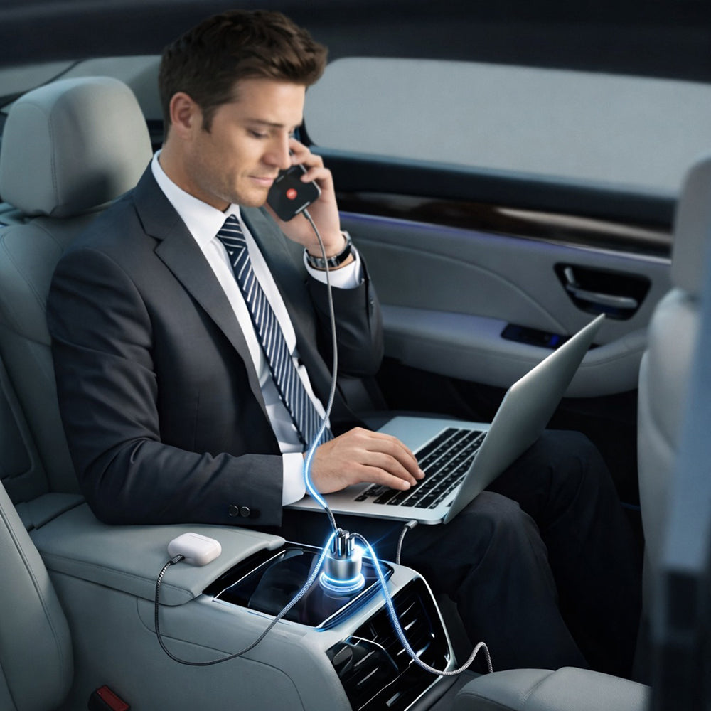 Chargeur de voiture avec câble USB-C Lisen, 170W, 5A, 1 x USB-A - 2 x USB-C, Noir YL0225060006