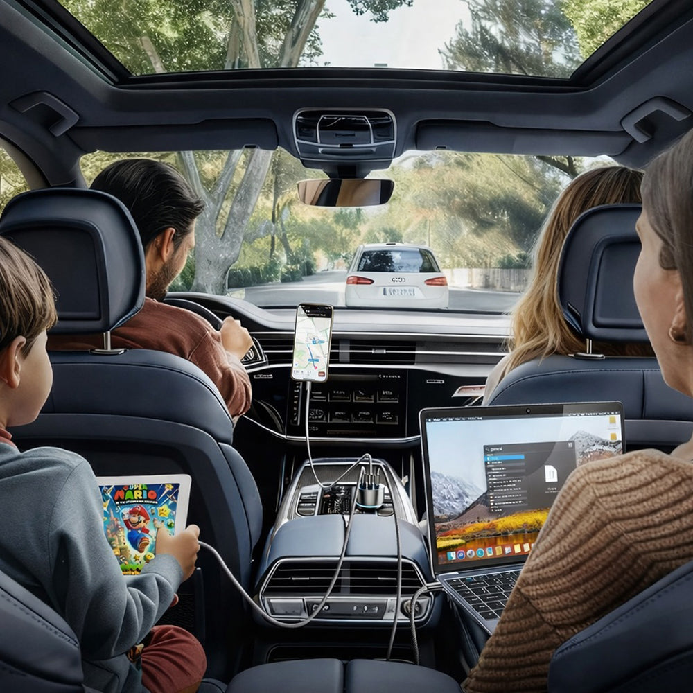 Chargeur de voiture avec câble USB-C Lisen, 170W, 5A, 1 x USB-A - 2 x USB-C, Noir YL0225060006