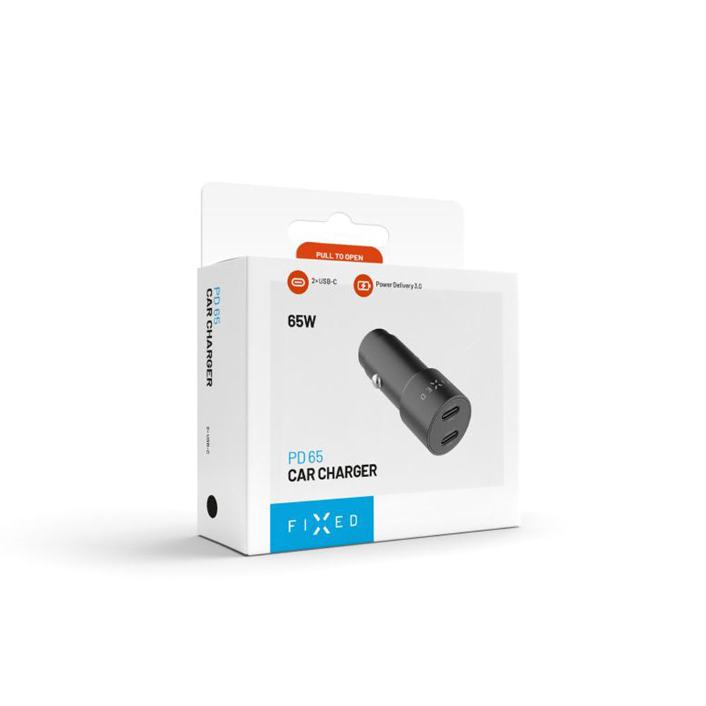 Auto-Ladegerät Fixed, 65W, 3A, 2 x USB-C, Schwarz
