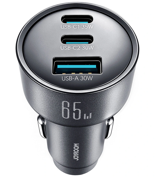 Chargeur Auto Joyroom JR-CCN19, 65W, 1 x USB-A - 2 x USB-C, Gris