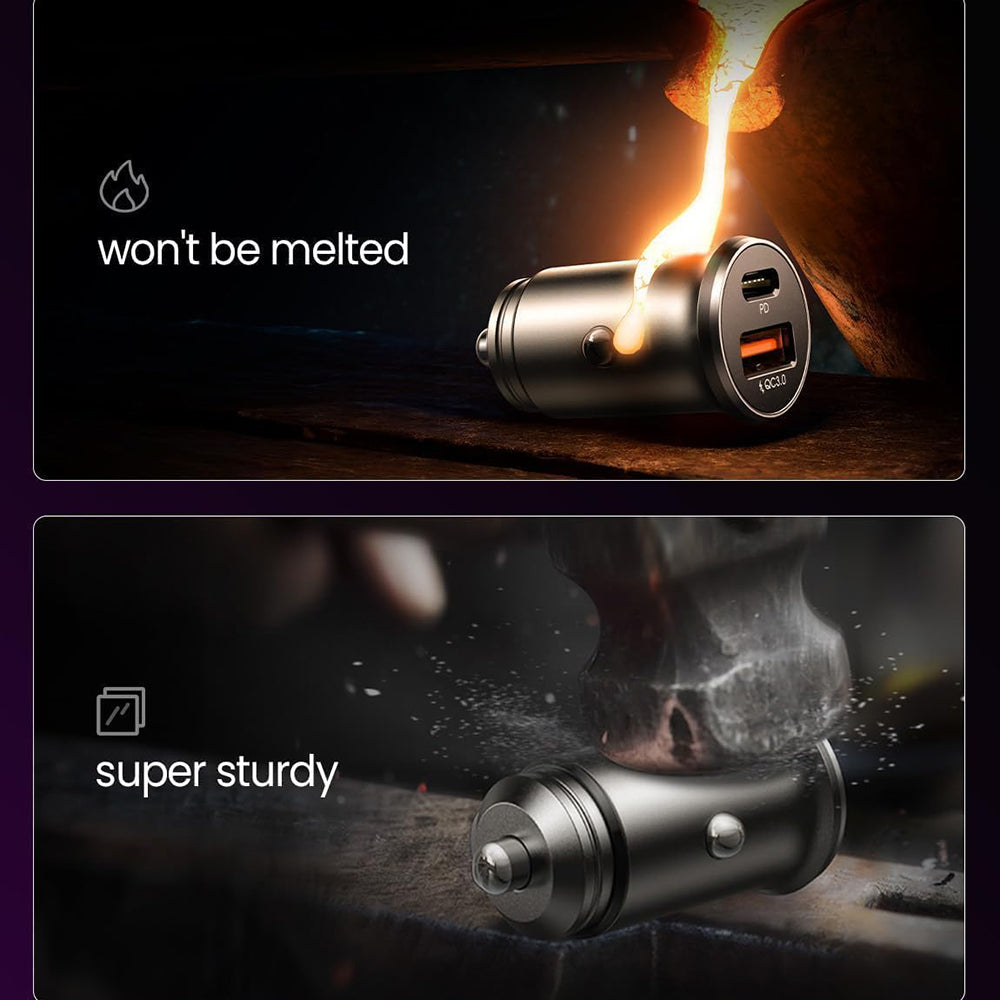 Chargeur de voiture Lisen, 51W, 3A, 1 x USB-A - 1 x USB-C, Set 2 pièces, Noir YL0223080037