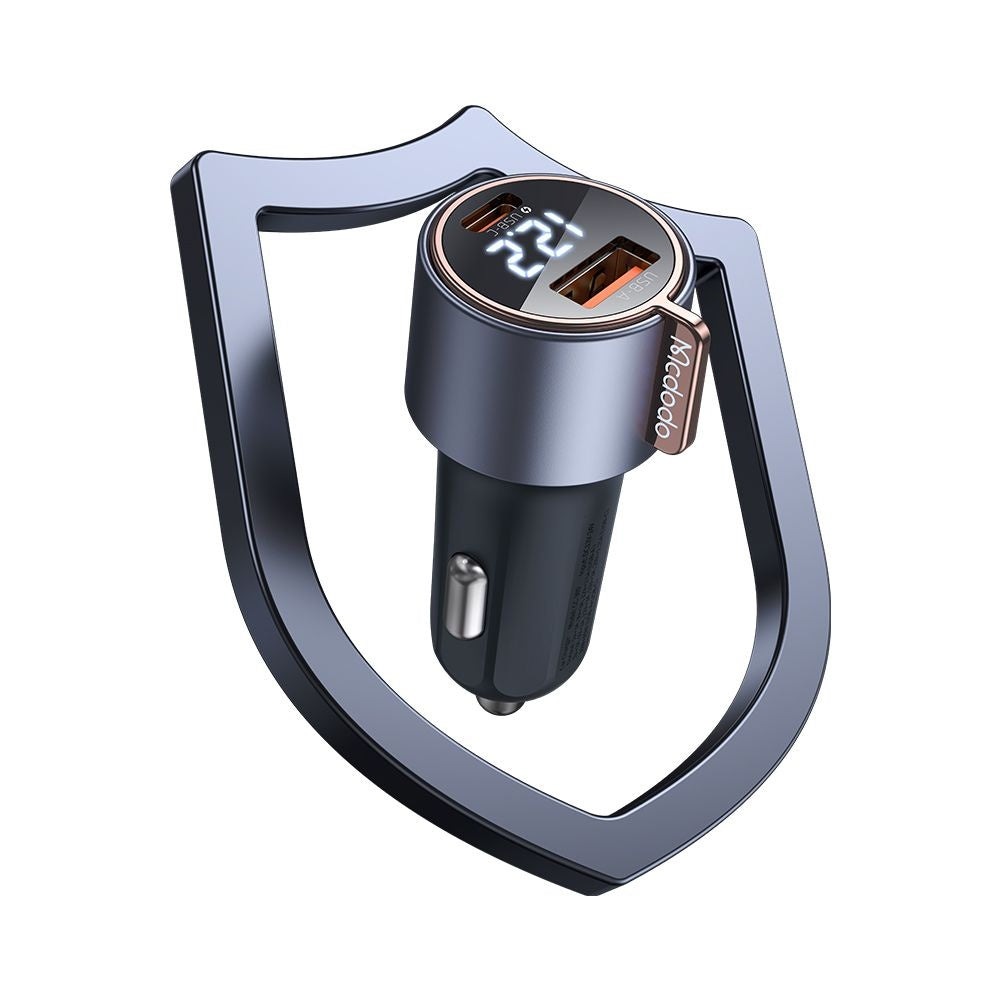 Chargeur de voiture McDodo CC-3690 Venus Display, 75W, 3A, 1 x USB-A - 1 x USB-C, Noir