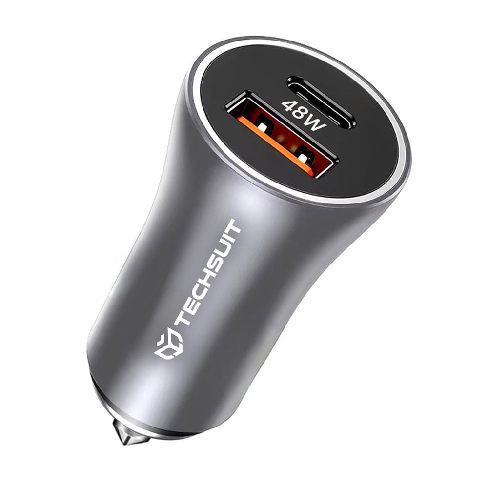 Chargeur Auto Techsuit C3 RescueVolt, 48W, 3A, 1 x USB-A - 1 x USB-C, Gris