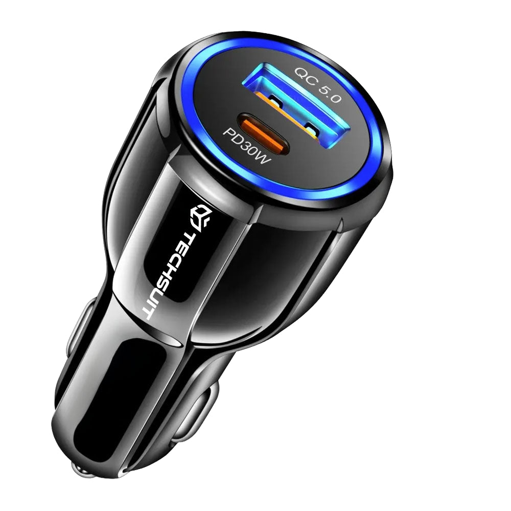 Chargeur Auto Techsuit TE-022 Premium, 60W, 3A, 1 x USB-A - 1 x USB-C, Noir