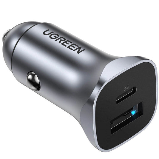 Chargeur de voiture UGREEN CD130, 30W, 3A, 1 x USB-A - 1 x USB-C, Gris