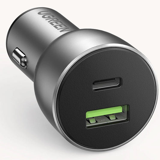 Chargeur de voiture UGREEN CD213, 36W, 3A, 1 x USB-A - 1 x USB-C, Gris