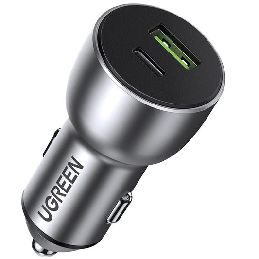 Chargeur de voiture UGREEN CD213, 36W, 3A, 1 x USB-A - 1 x USB-C, Gris