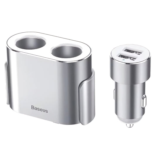 Baseus Hochleistungs-Autoladegerät, 95W, 2.1A, 2 x Zigarettenanzünder-Verlängerung - 2 x USB-A, Silber CRDYQ-0S