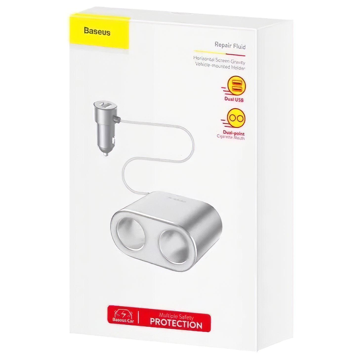 Baseus Hochleistungs-Autoladegerät, 95W, 2.1A, 2 x Zigarettenanzünder-Verlängerung - 2 x USB-A, Silber CRDYQ-0S