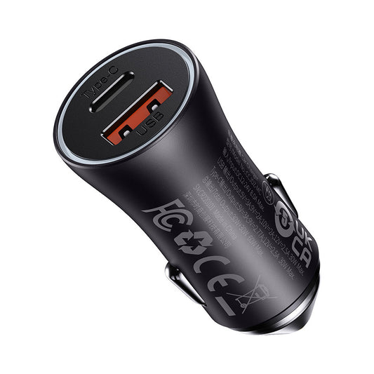 Chargeur de voiture Baseus Golden Golden Contactor Max, 60W, 3A, 1 x USB-A - 1 x USB-C, Gris CGJM000113 CGJM000113