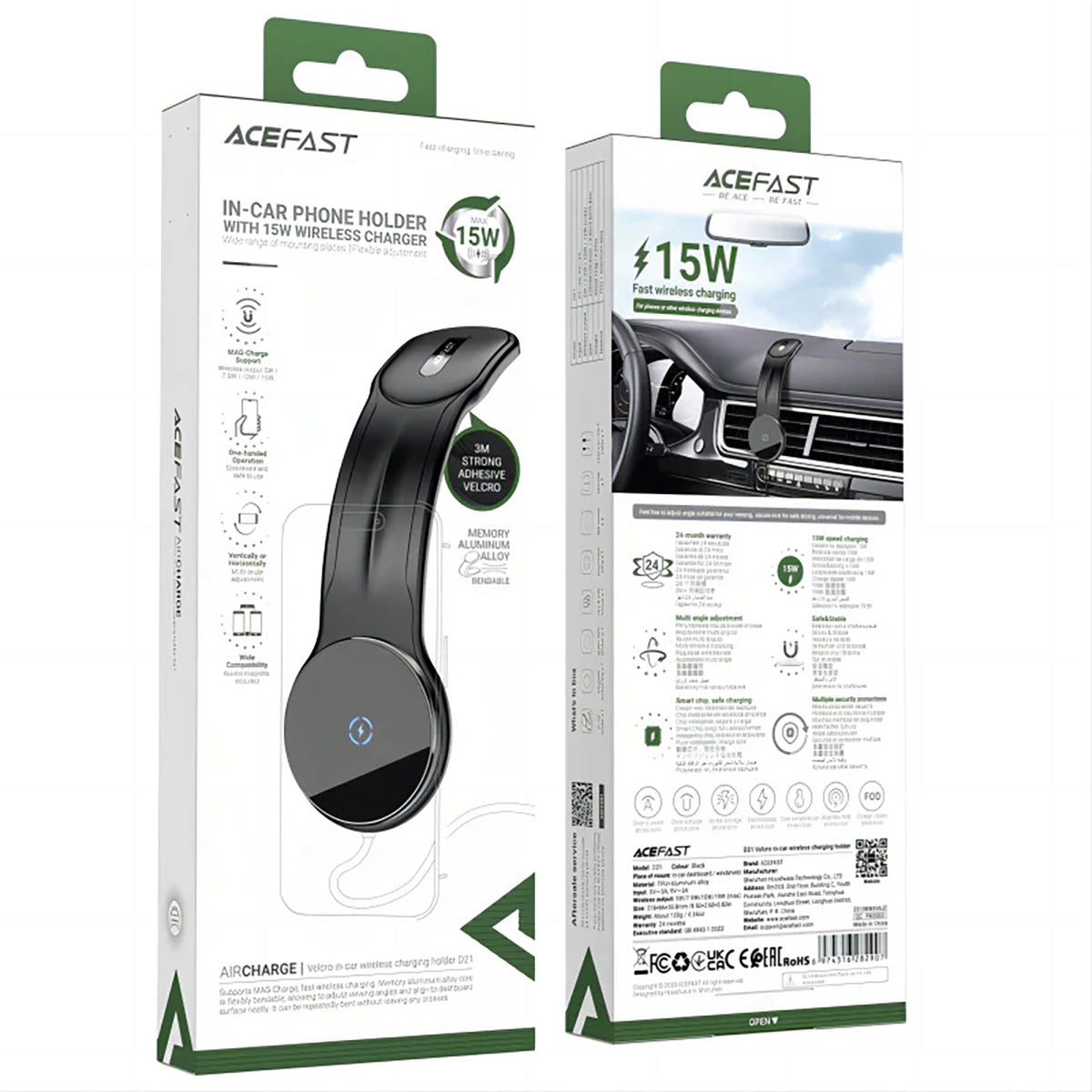 Acefast D21 Wireless Car Charger, 15W, 1.67A, Black