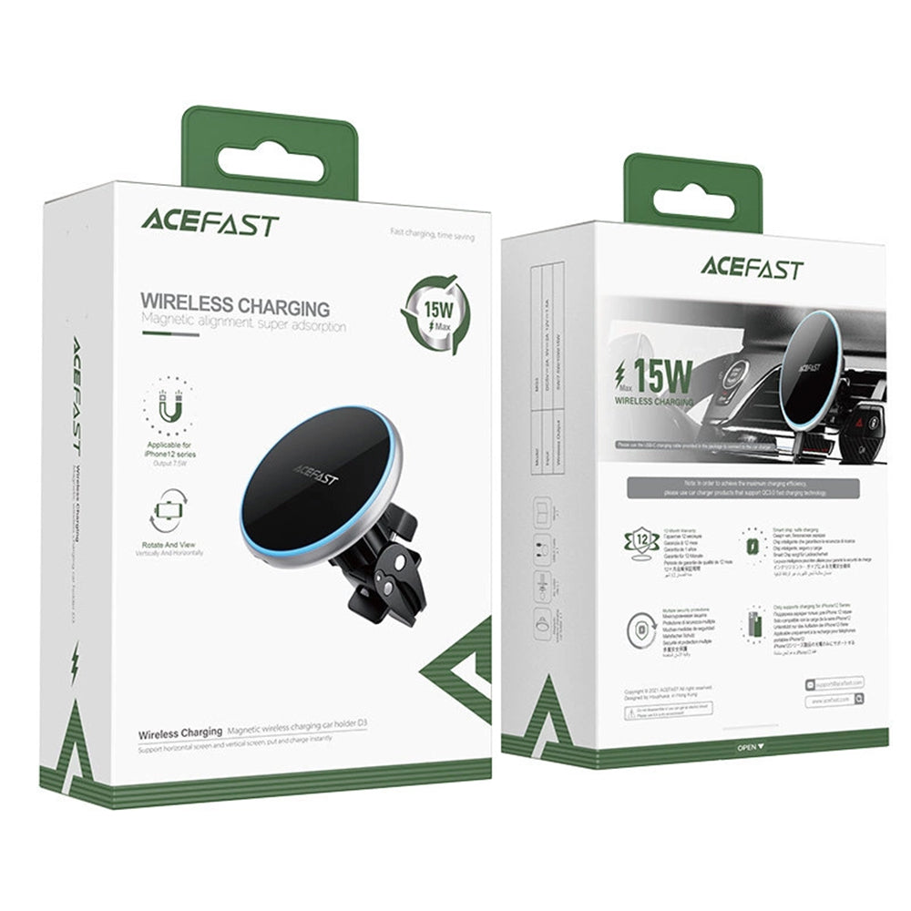 Chargeur Auto Sans Fil Acefast D3, 15W, 1.67A, Argenté