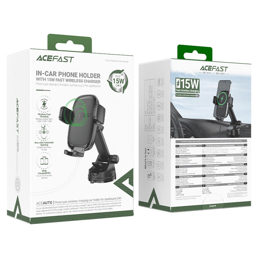 Kfz-Wireless-Ladegerät Acefast D49, 15W, 1.67A, Schwarz