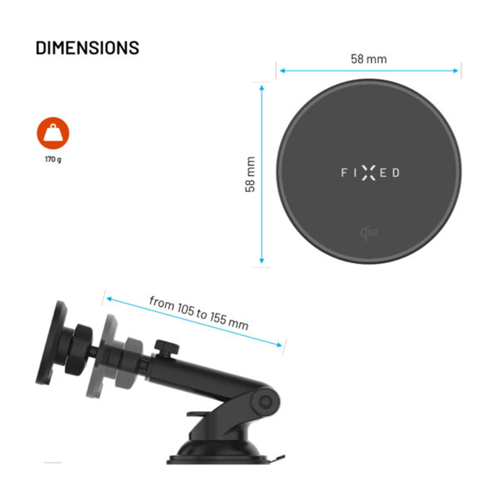 Chargeur Auto Sans Fil Fixed MagRound 2 XL, 15W, 1.67A, Noir