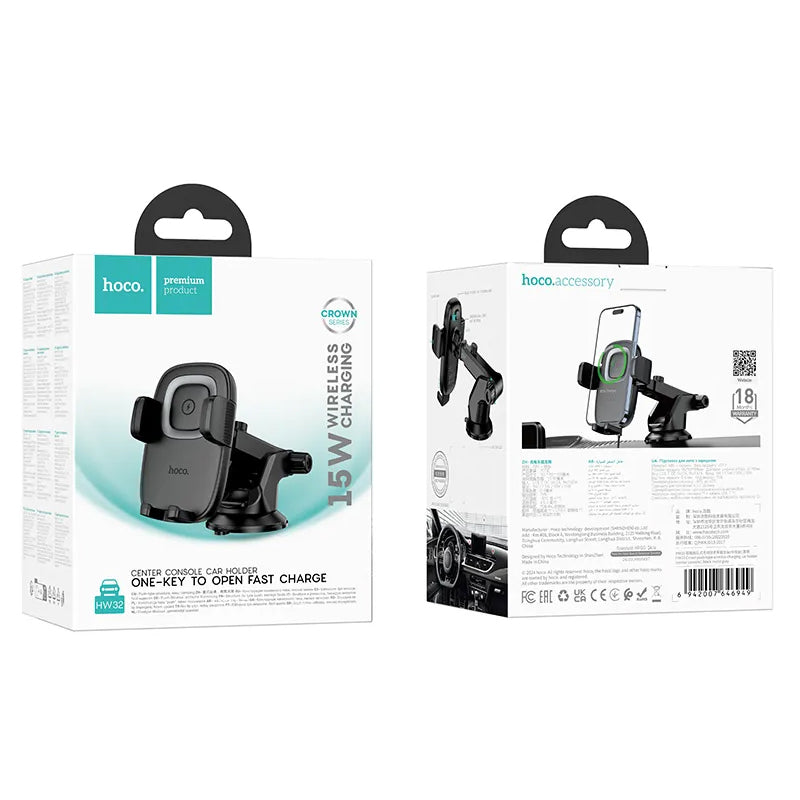 Kfz-Wireless-Ladegerät HOCO HW32, 15W, 1.67A, Schwarz