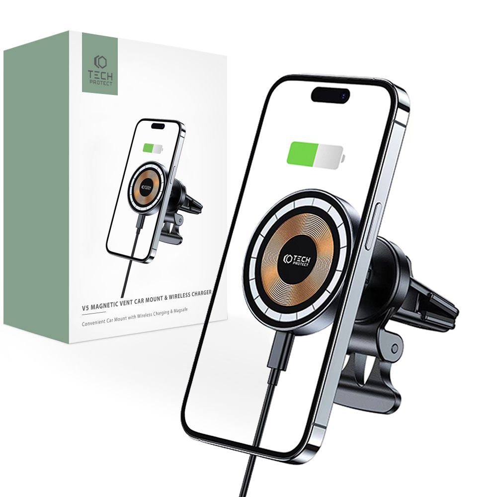 Chargeur voiture sans fil Tech-Protect V5, 15W, 1,67A, noir