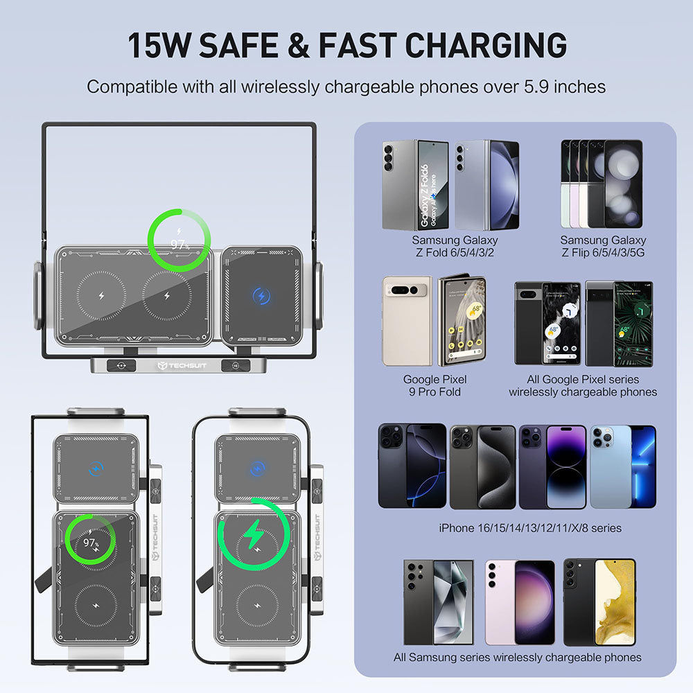 Chargeur Auto Sans Fil Techsuit SW1 ModoDock, 15W, 1.67A, Noir